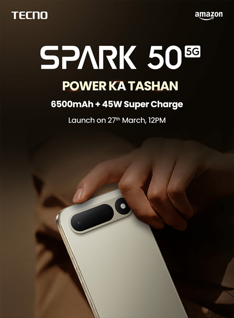 Tecno Spark 50 5G teaser via Amazon India.